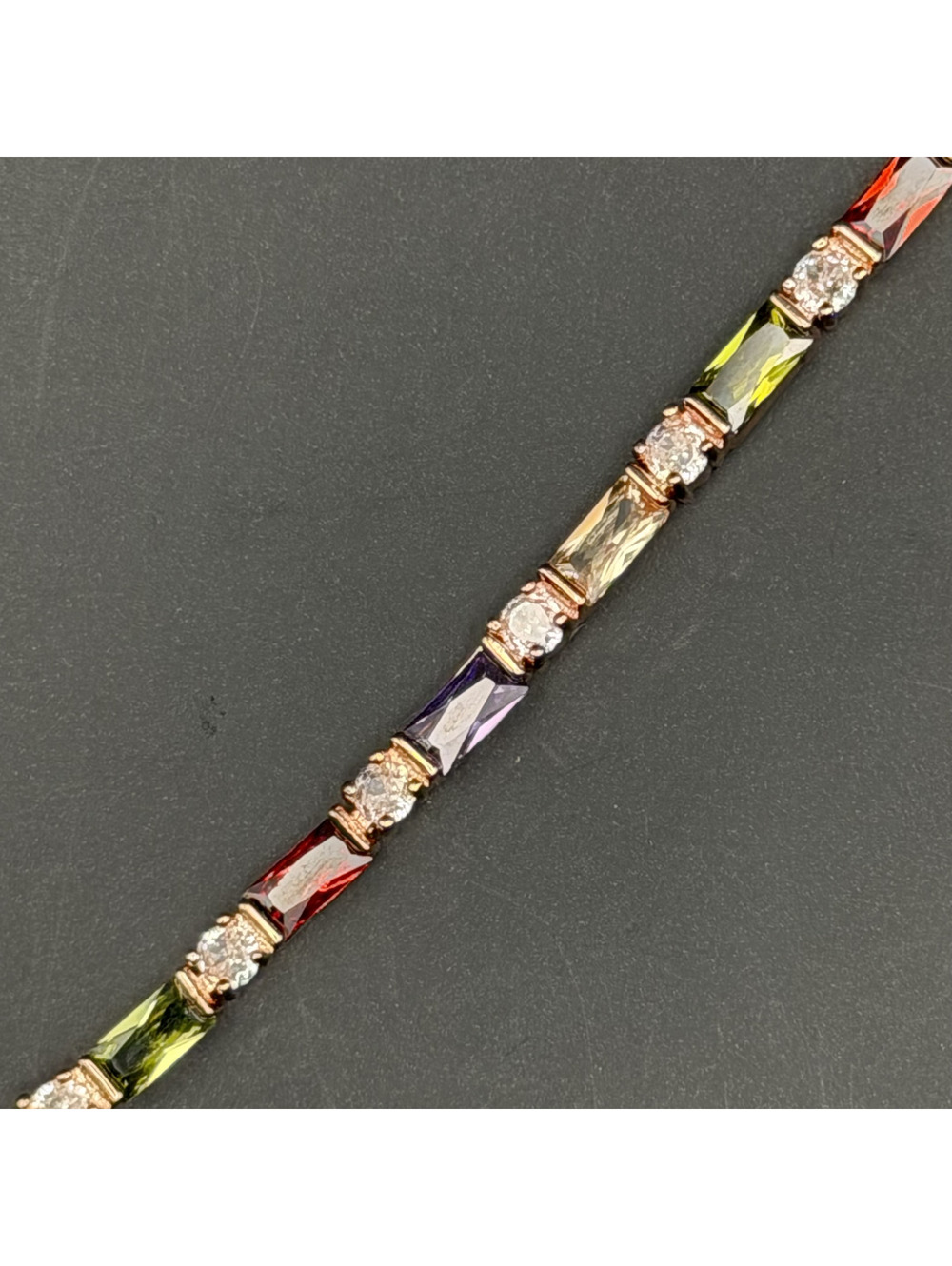 candy+clover Multicolor Crystal and Cubic Zirconia Tennis Bracelet in Rose Gold